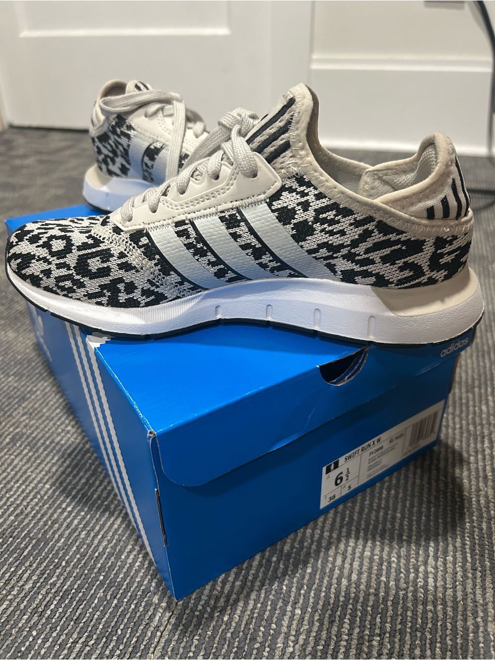 adidas Black & Cream Knit Leopard-Print Sneakers - Picture 3 of 4